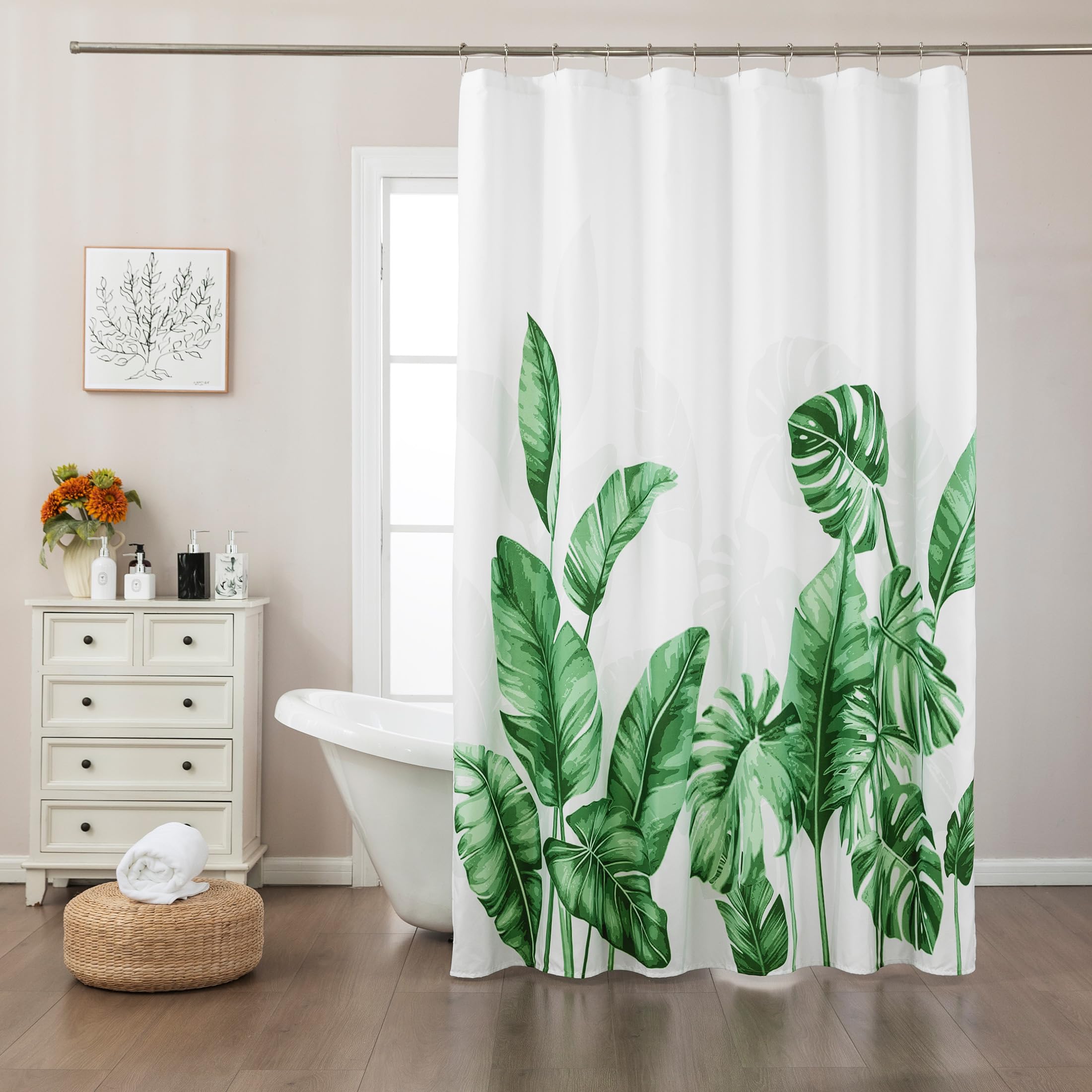 Sonive Shower Curtain with Grommets WaterResistant Green Leaves L200xW180cm