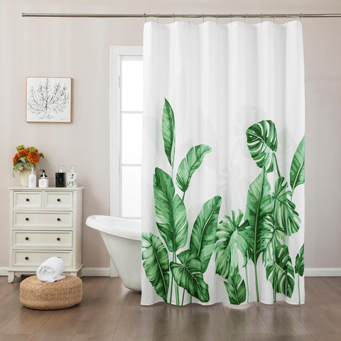 Sonive Shower Curtain with Grommets WaterResistant Green Leaves L200xW180cm