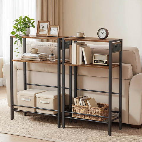 HOOBRO 3-Tier Console Table with Charging Station (1AC, 1USB, 1Type-C), Hallway Table with Adjustable Shelf