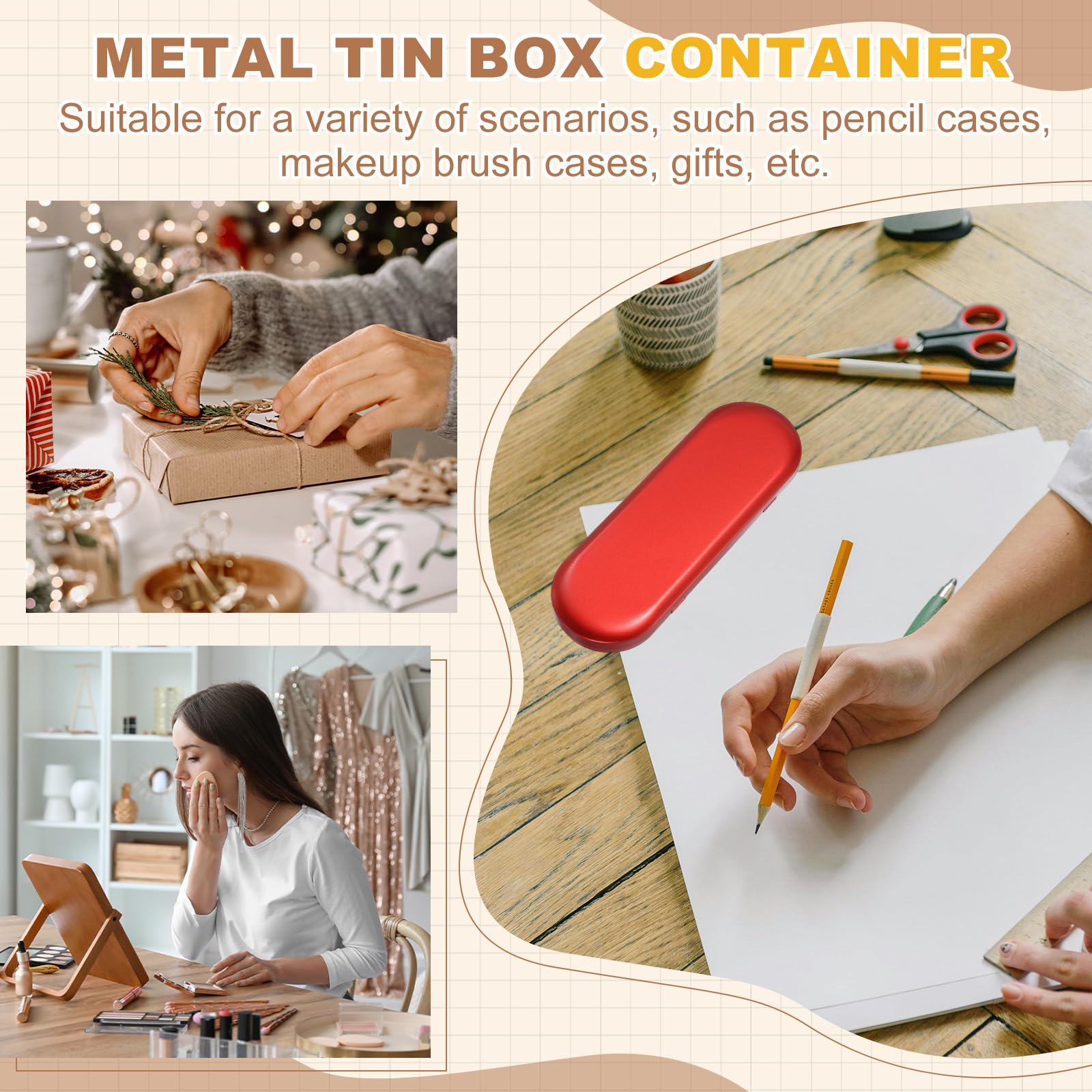 sourcing map 4Pcs Metal Tin Box Container, 3.7x2.4x0.9 Rectangular Empty Box with Self Adhesive Colored Stickers