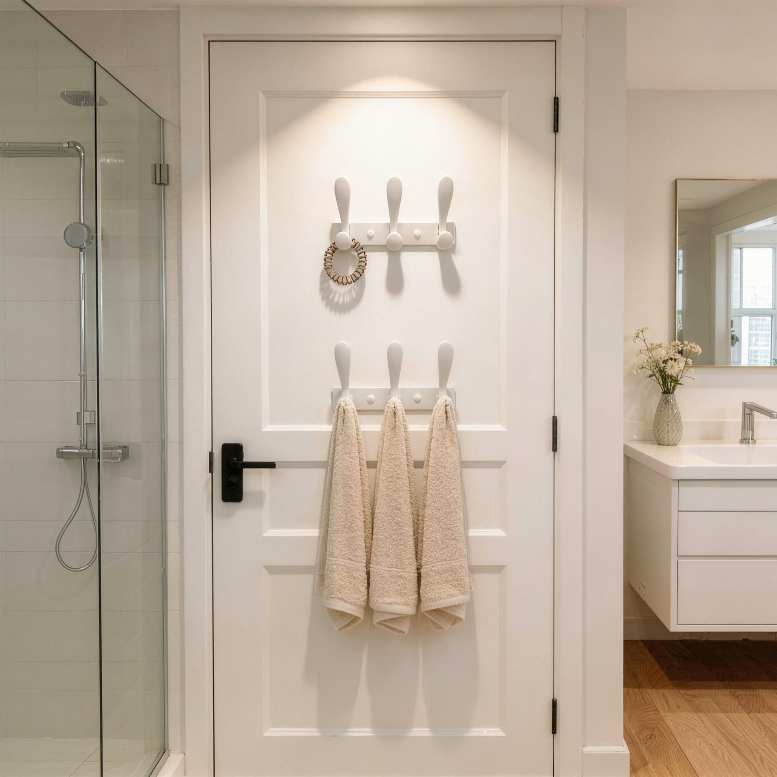 HONSKY Wall Coat Rack, Towel Rack,Metal Wall Coat Hanger with 3 Double Hooks (6 Hook), for Hanging Coat, Hat, Bag, in Hallway Entryway, White