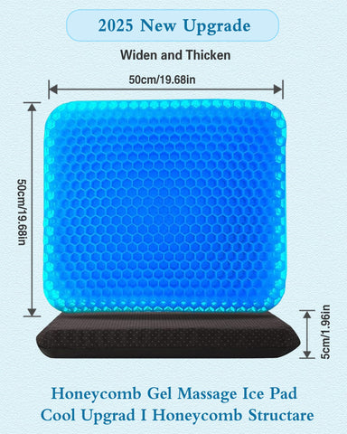 Rewoalzx 2025 Upgraded Cooling Gel Seat Cushion 50x50x5cm - Extra Thick Honeycomb Blue Cushion for Back Pain Relief, Breathable & Machine Washable