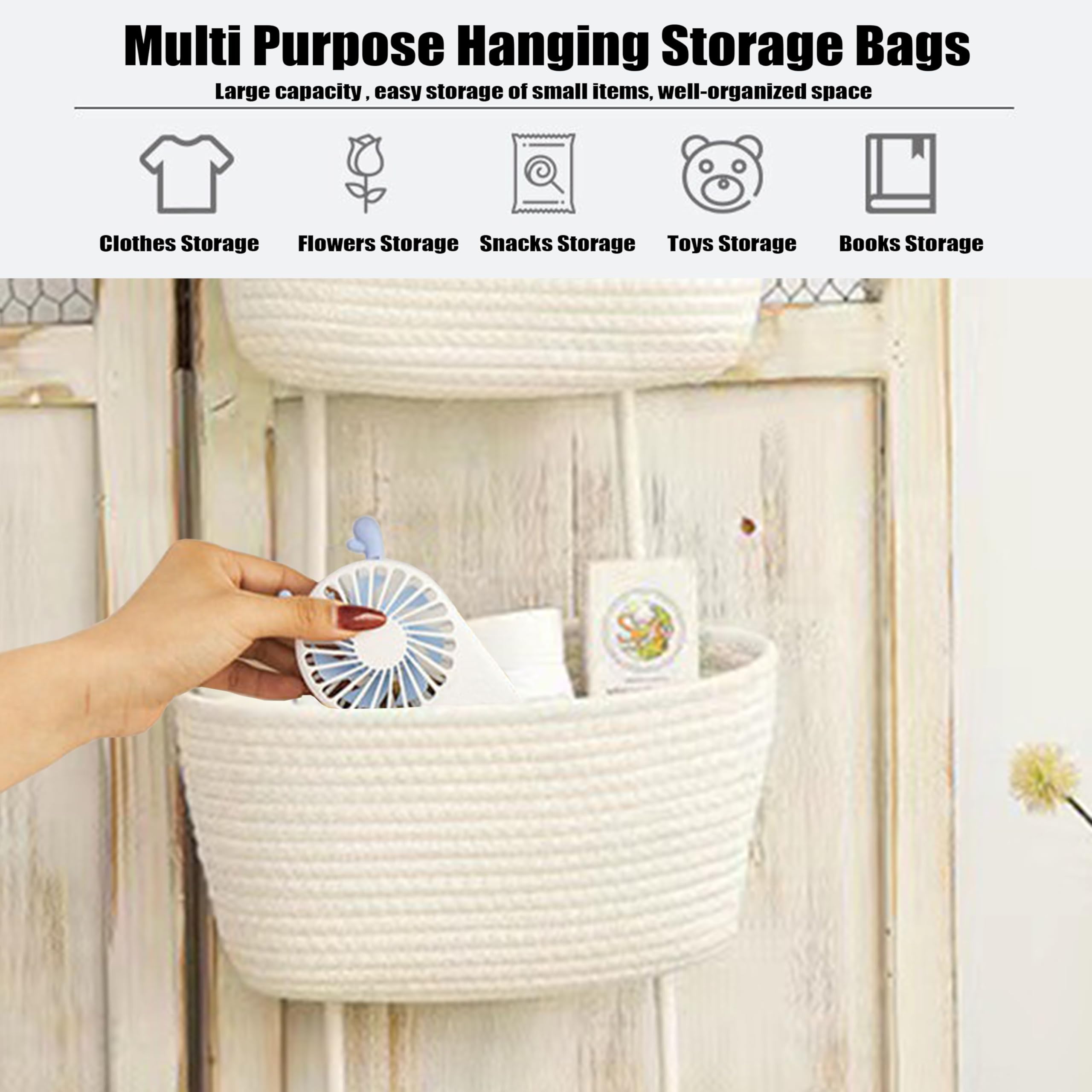 AARAINBOW Wall Hanging Cotton Baskets, Large 3 Tier Decorative Hanging Baskets for Wall Door, Boho Nursery Wall Basket for Organizing