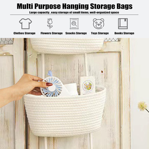 AARAINBOW Wall Hanging Cotton Baskets, Large 3 Tier Decorative Hanging Baskets for Wall Door, Boho Nursery Wall Basket for Organizing