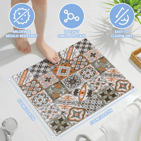 Capslpad Square Shower Mat 53x53cm-Non-Slip Anti-Mould PVC Bath Mat, Soft Quick Dry Loofah Texture with Drain Holes