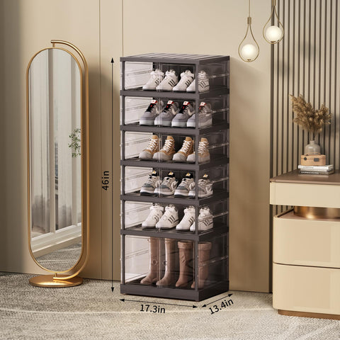 ELPHECO 6 Tier Foldable Shoe Rack Folding Shoe Storage Boxes for Entryway, 12 Pairs Portable Shoes Organizer