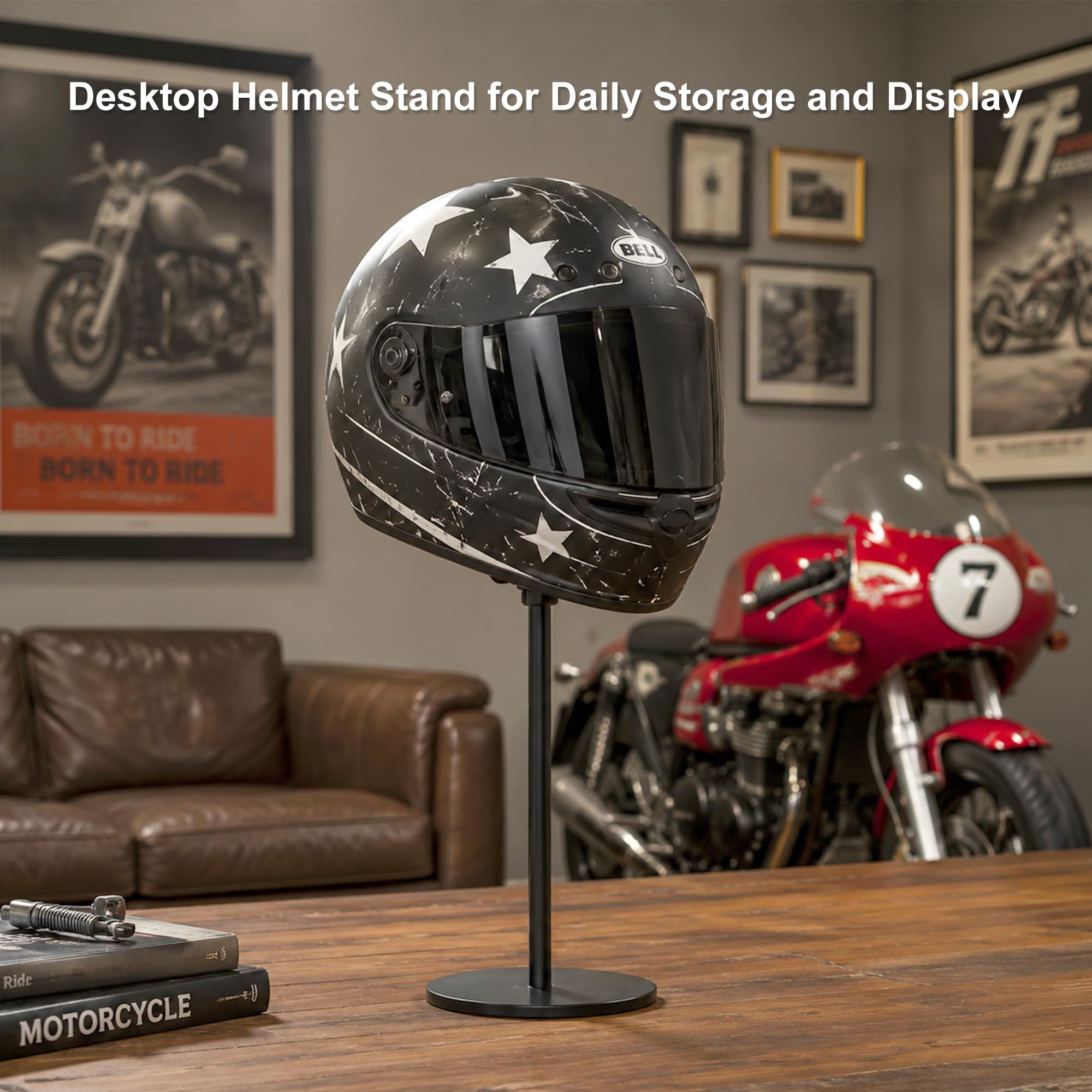 JOOM Freestanding Helmet Stand Metal Motorcycle Holder Rack Desktop Black