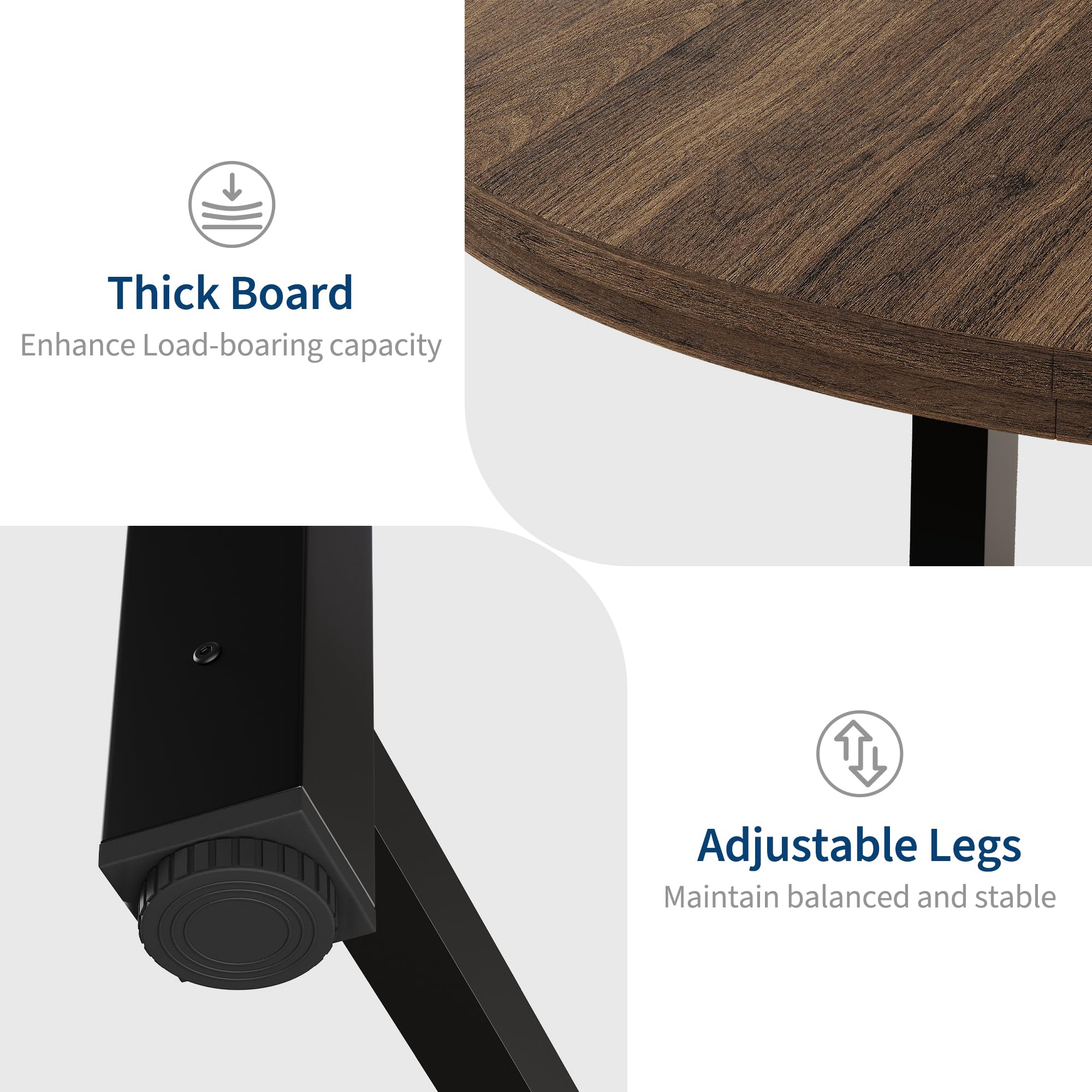 47 in Round Dining Table, Industrial Dinner Table for 4 to 6, Wooden Kitchen Table with Sturdy Metal Frame & Rustic Light Oak Finish