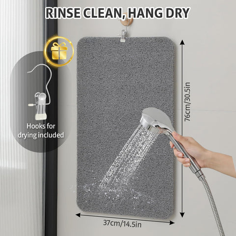 XIYUNTE Soft Shower Mat Non Slip Anti Mould 76 x 43 cm, INCL. Hooks for Drying, PVC Bath Mat Non Slip Anti Mould