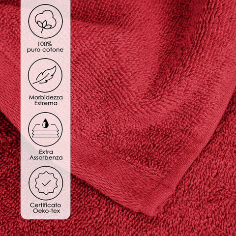 Ruggeri 4 Piece Guest Towel Set, 40x50 cm, Soft Cotton, Red