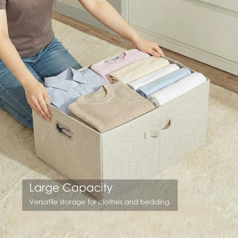 Prandom Storage Boxes with Lids Extra Large,58x40x30cm,Beige[3-Pack]