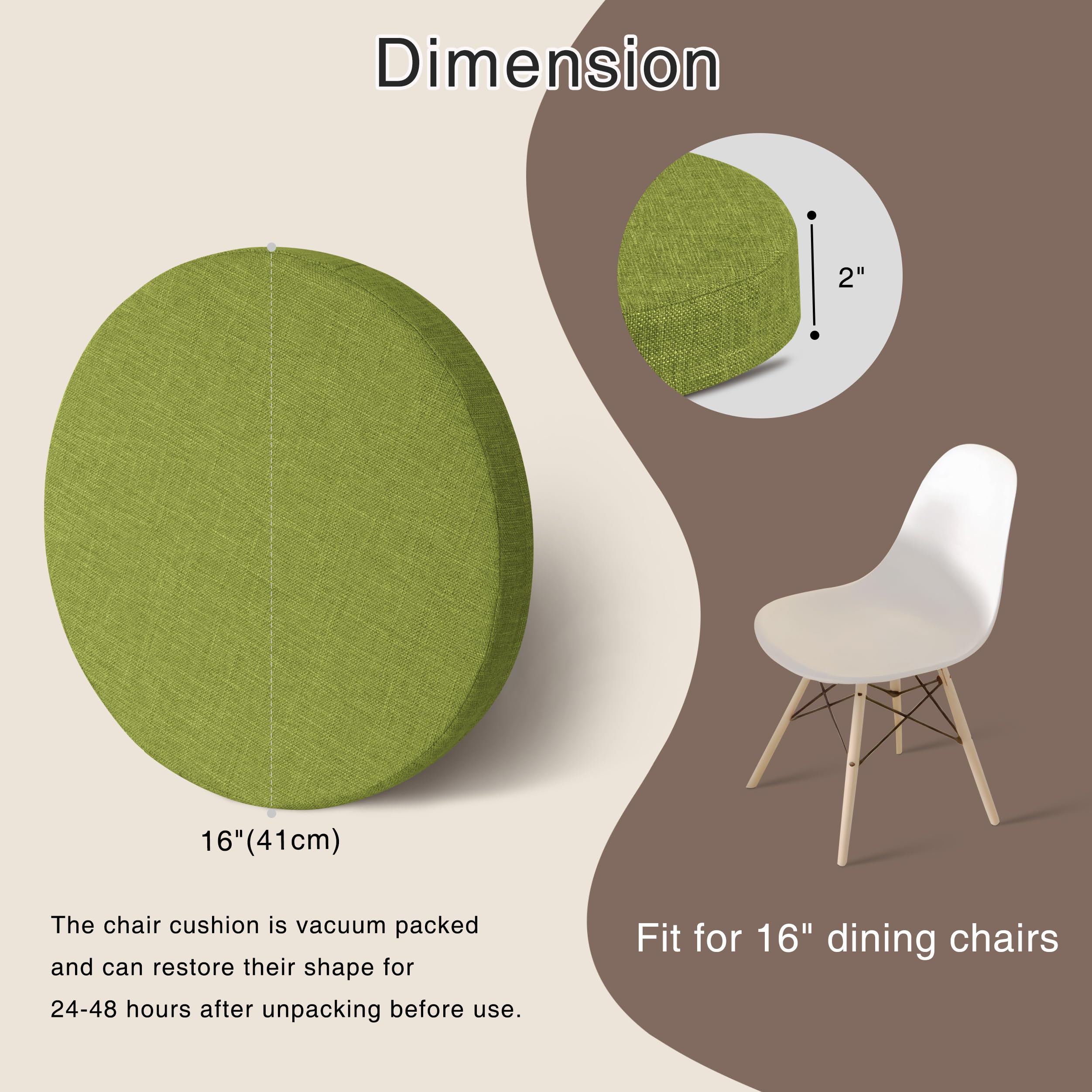 OVOV Non-Slip Round Chair Cushions for Dining Chairs 16"/40cm Green 4 Pack