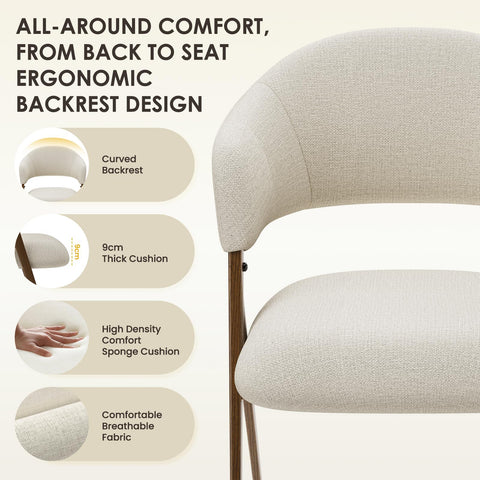 COLAMY Ergonomic Linen Dining Chair with 135° Recline, Breathable Cotton-Linen Fabric, Wooden-Look Metal Legs, 125kg Capacity