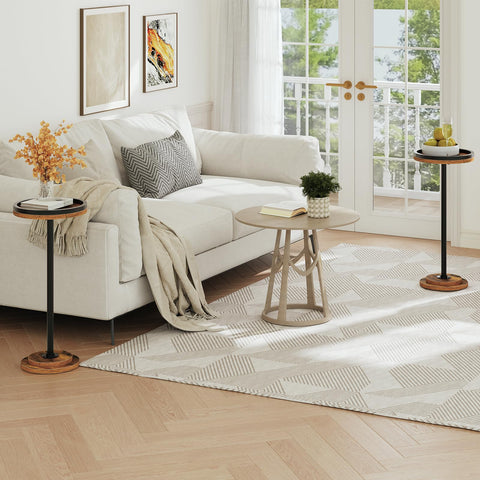 HOOBRO Round Side Table, Small Bedside Table, Drink Tables, Accent Round Table with Pedestal