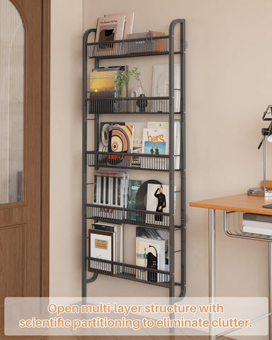 UMDONX Narrow Metal Storage Shelf Behind Door Book Organiser 5 Tier
