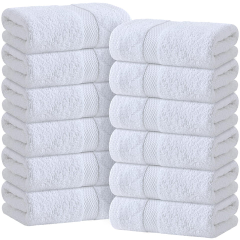 White Classic | 12 Pack 40x68 cm | Wealuxe White Hand Towels for Bathroom, Cotton Hand Towel Bulk for Home Kitchen, Gym and Spa