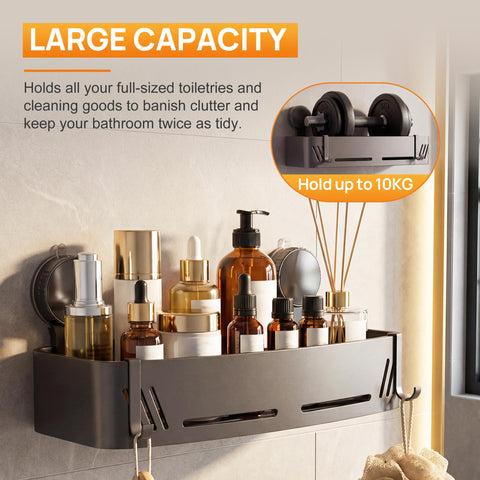 PHX Grove Gun Grey Shower Caddy, 2 Pack Suction Cup Shelves with Hooks