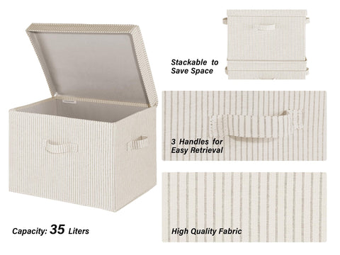 StorageWorks Shelf Storage Boxes with Lids, Decorative Storage Boxes for Shelves, Stackable Baskets with Handles