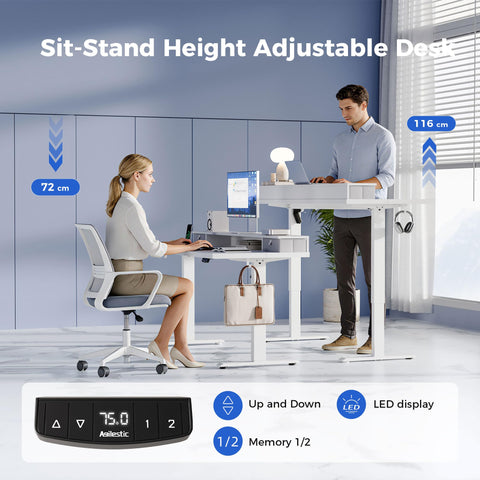 Agilestic Electric Adjustable Height Desk, with 2 Fabric Drawers, 100x60cm