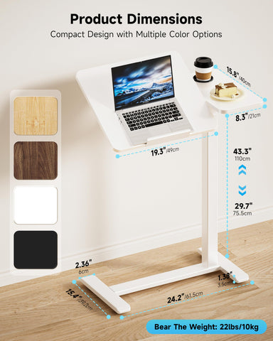BZIUM Overbed Bedside Table with Hidden Wheels, Adjustable Medical Tilt Top Hospital Bed Table Over The Bed, Rolling Desk Mobile Standing Desk