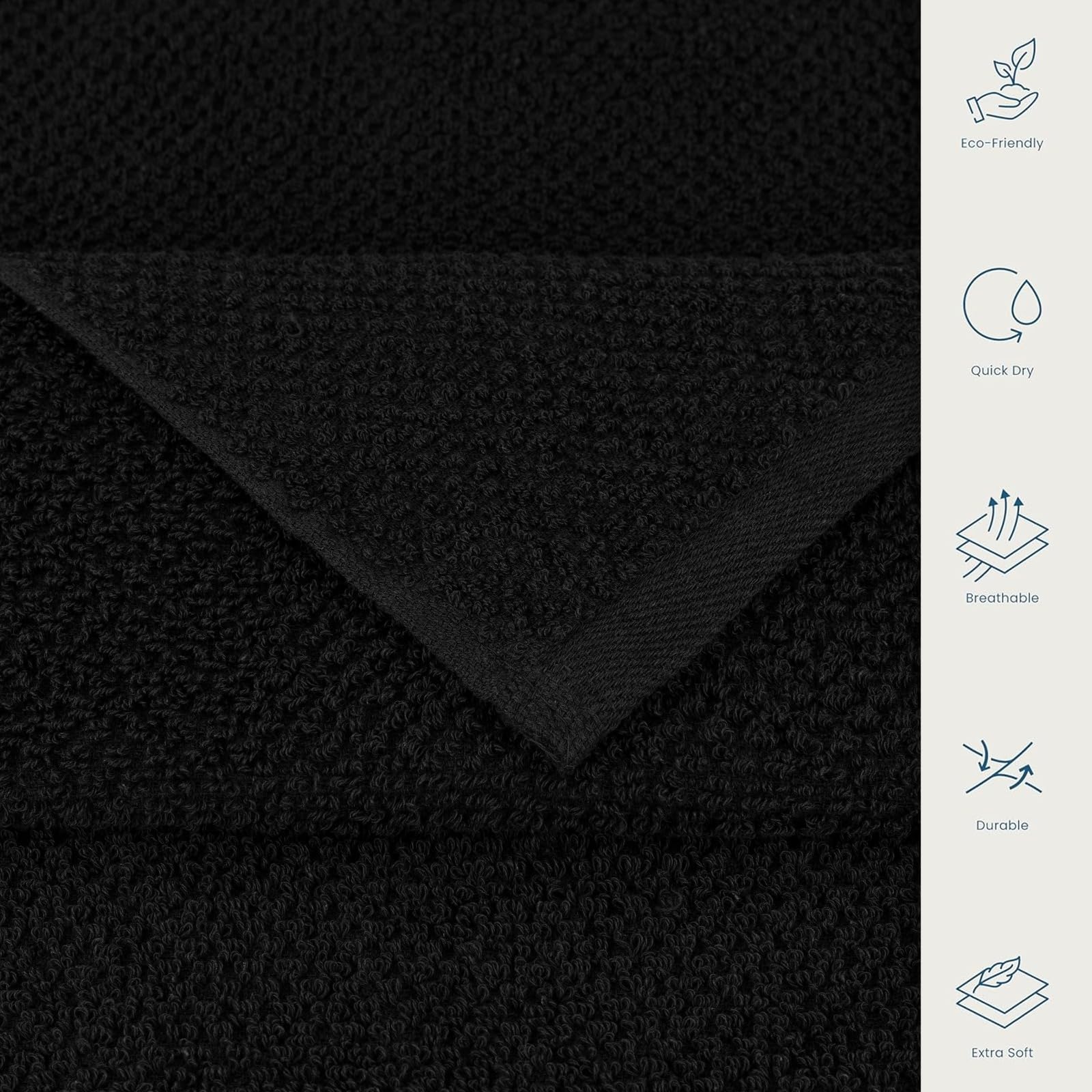 CASA COPENHAGEN Popcorn Textured 6-Piece Small Bath Towel Set - Black, 550 g/m², 6-piece small bath towels, cotton towels for rough and tough use