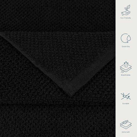 CASA COPENHAGEN Popcorn Textured 6-Piece Small Bath Towel Set - Black, 550 g/m², 6-piece small bath towels, cotton towels for rough and tough use