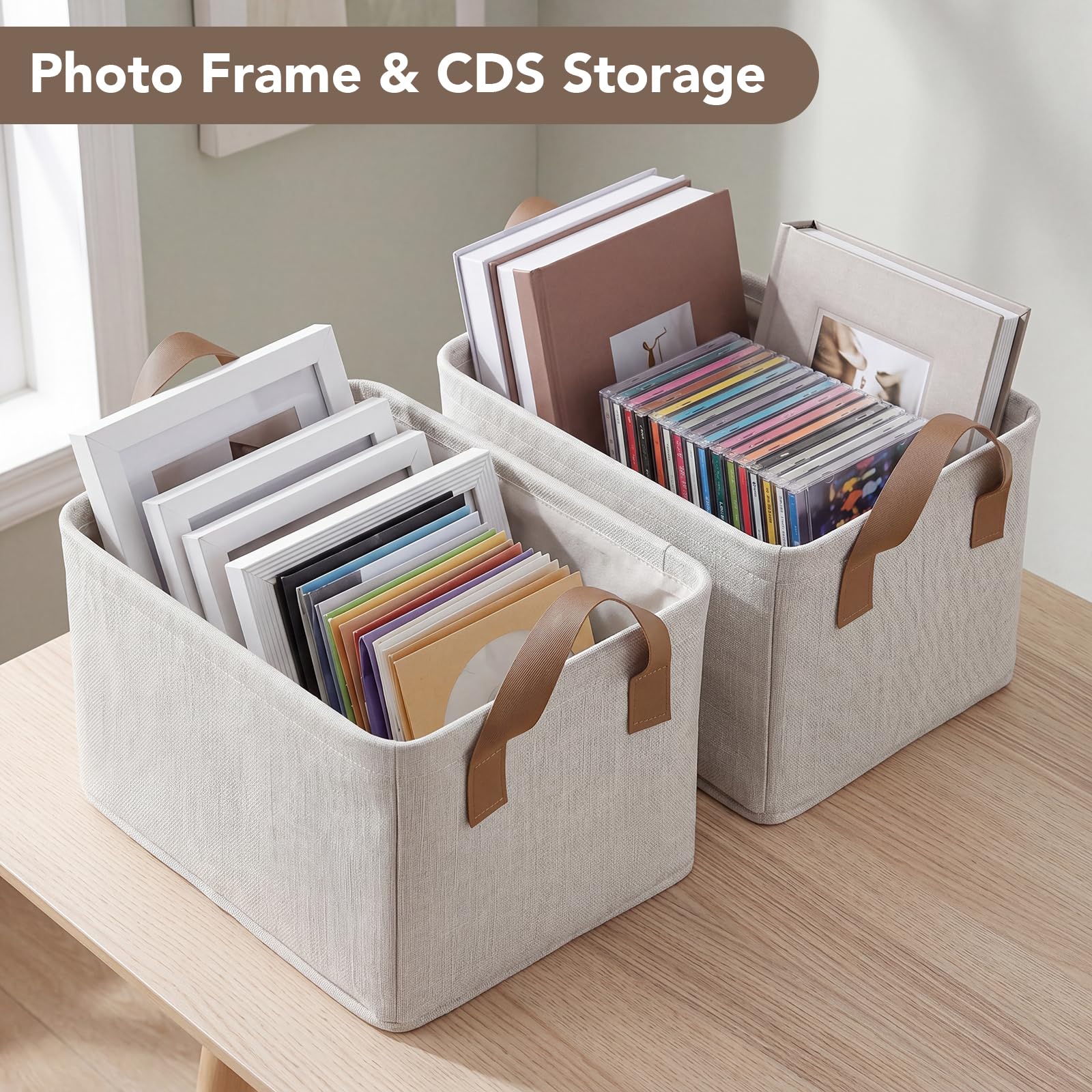 2 Pack Storage Baskets for Shelf, Small Closet Organizers and Storage Cream