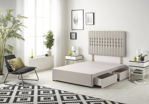 Bed Centre Galaxy Divan Base with 2 Drawers (Same Side) and Matching Headboard, Fabrics and Colours (3FT Single, Plush Silver)