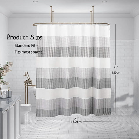 maifey Shower Curtain for Bathroom, Waffle Fabric Heavy Duty Waterproof Wet Room Grey Shower Curtains Heavy Duty Bath anti-fouling with 12 Hooks 180