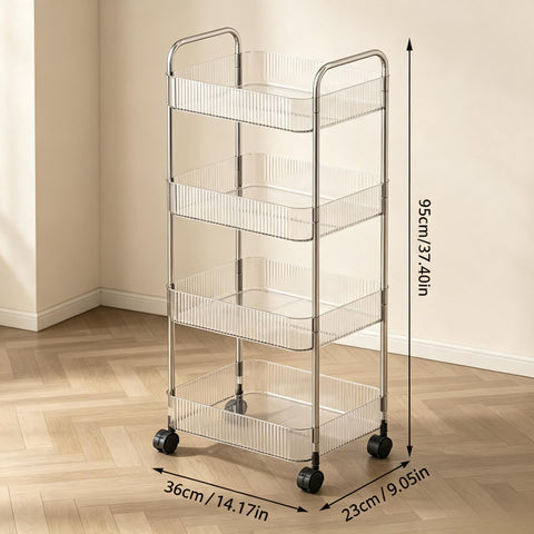 Guyi-Duck Clear Acrylic Storage Cart with Wheels, Transparent Rolling Organiser Trolley for Kitchen, Bathroom, Office and Home Corner