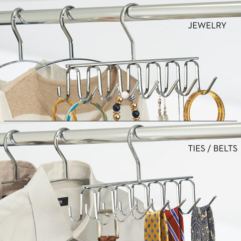 iDesign Axis Tie Rack, Metal Tie and Belt Hanger with 14 Storage Hooks, Chrome Coloured