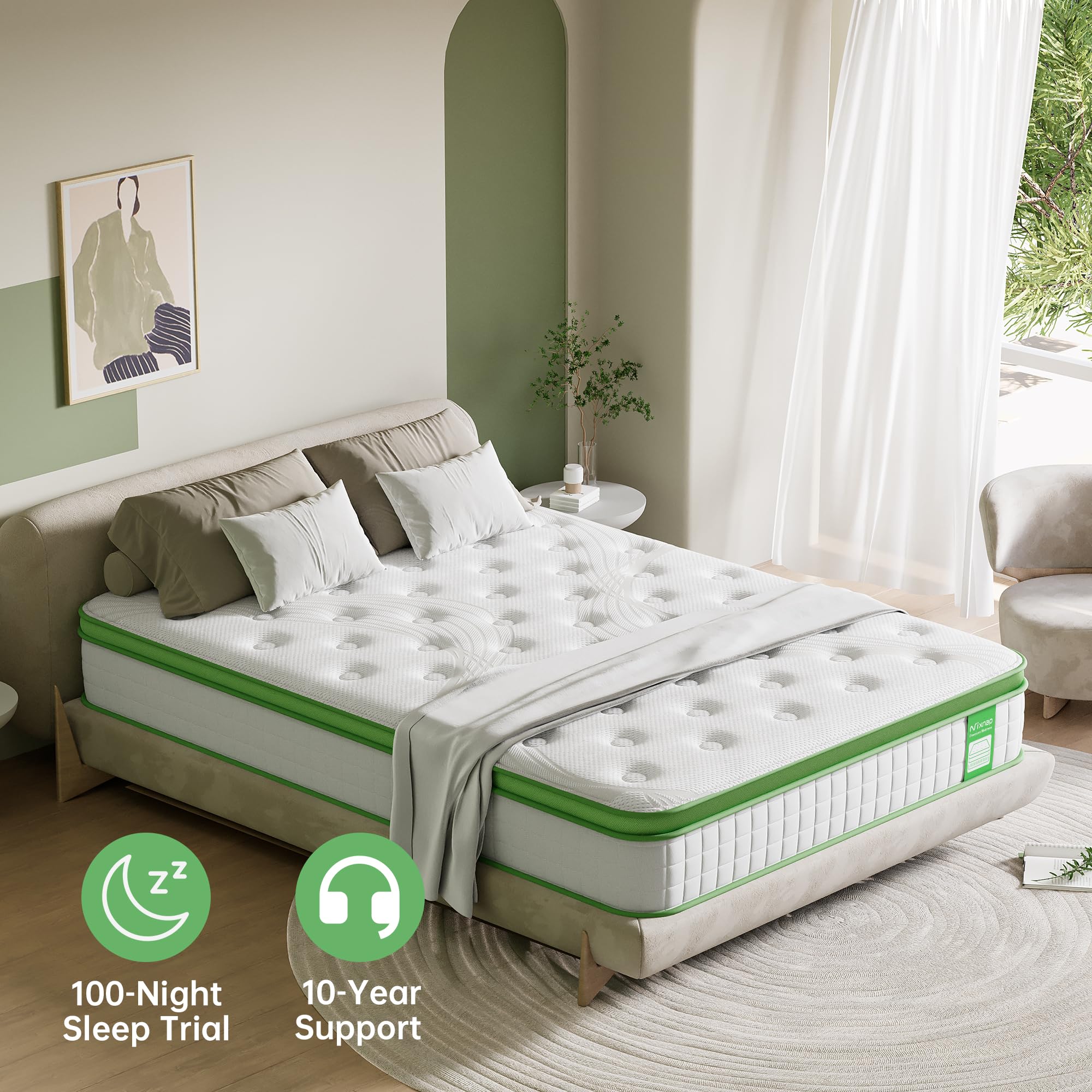 NIXNAP Mattress Double 4FT6, 10 Inch Hybrid, 9-Zone Ergonomic Support