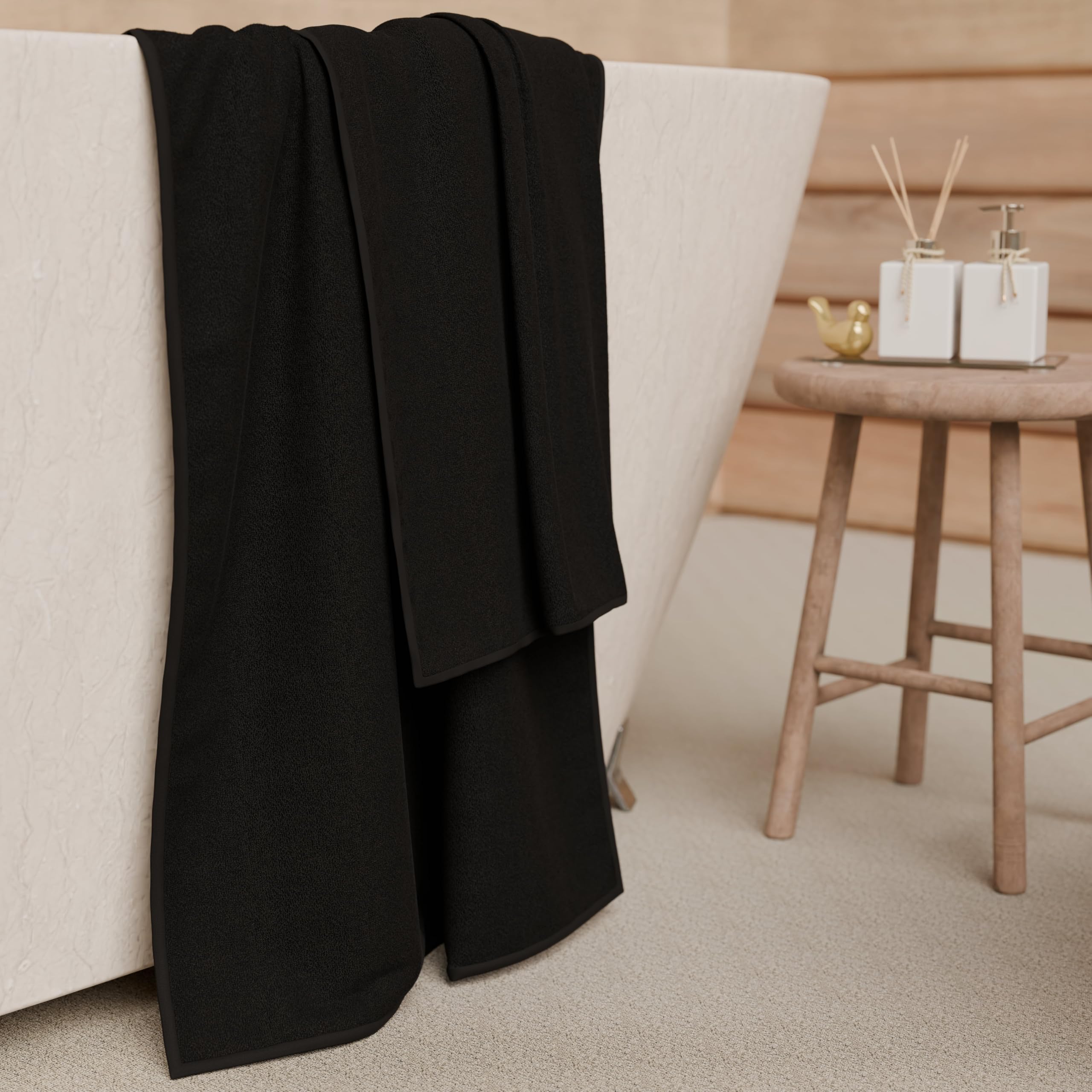 PETTI Artigiani Italiani - 100% Cotton Terry Bath Towels, 1+1 Towel Set, 2 Pieces 1 Face Towel and 1 Hand Towel, Black Towels