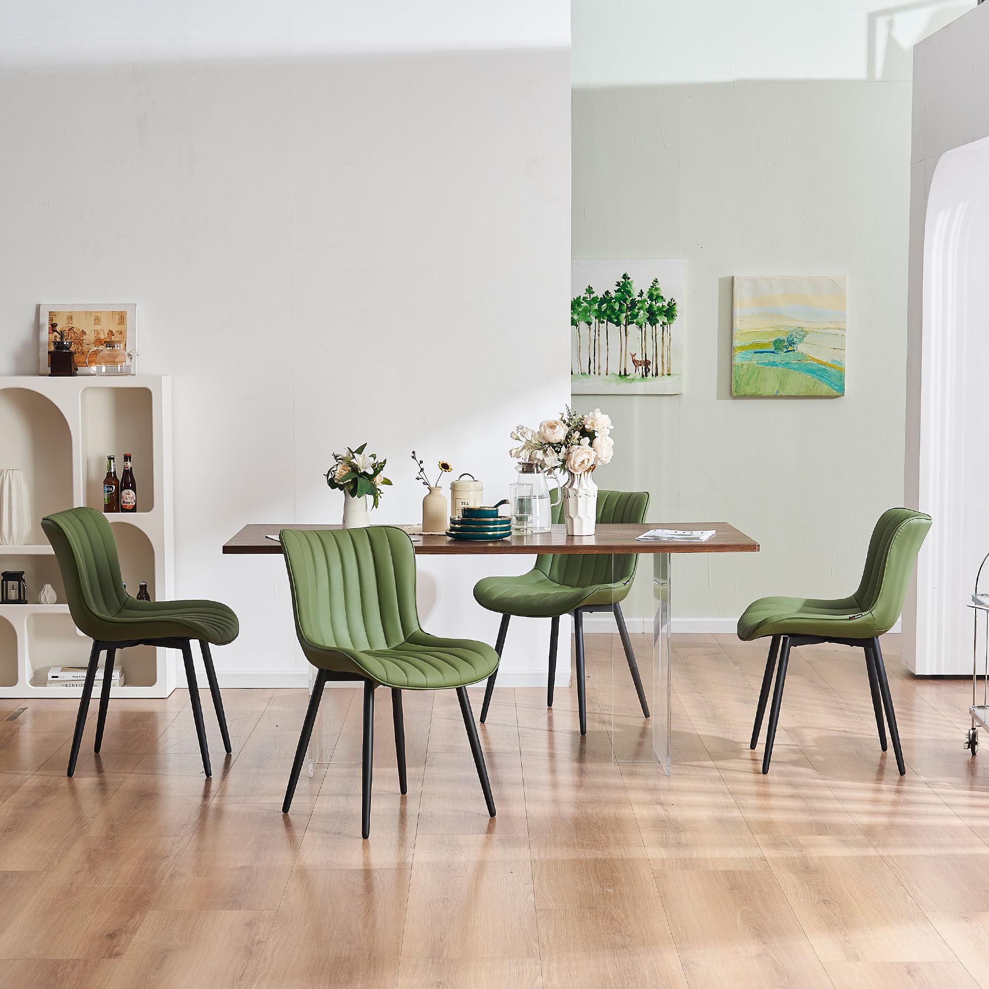 YOUNIKE Dining Chairs Set of 2 Modern Kitchen Dining Room Chairs with Metal Legs, Armless Upholstered Faux Leather Accent Chairs with Backrest