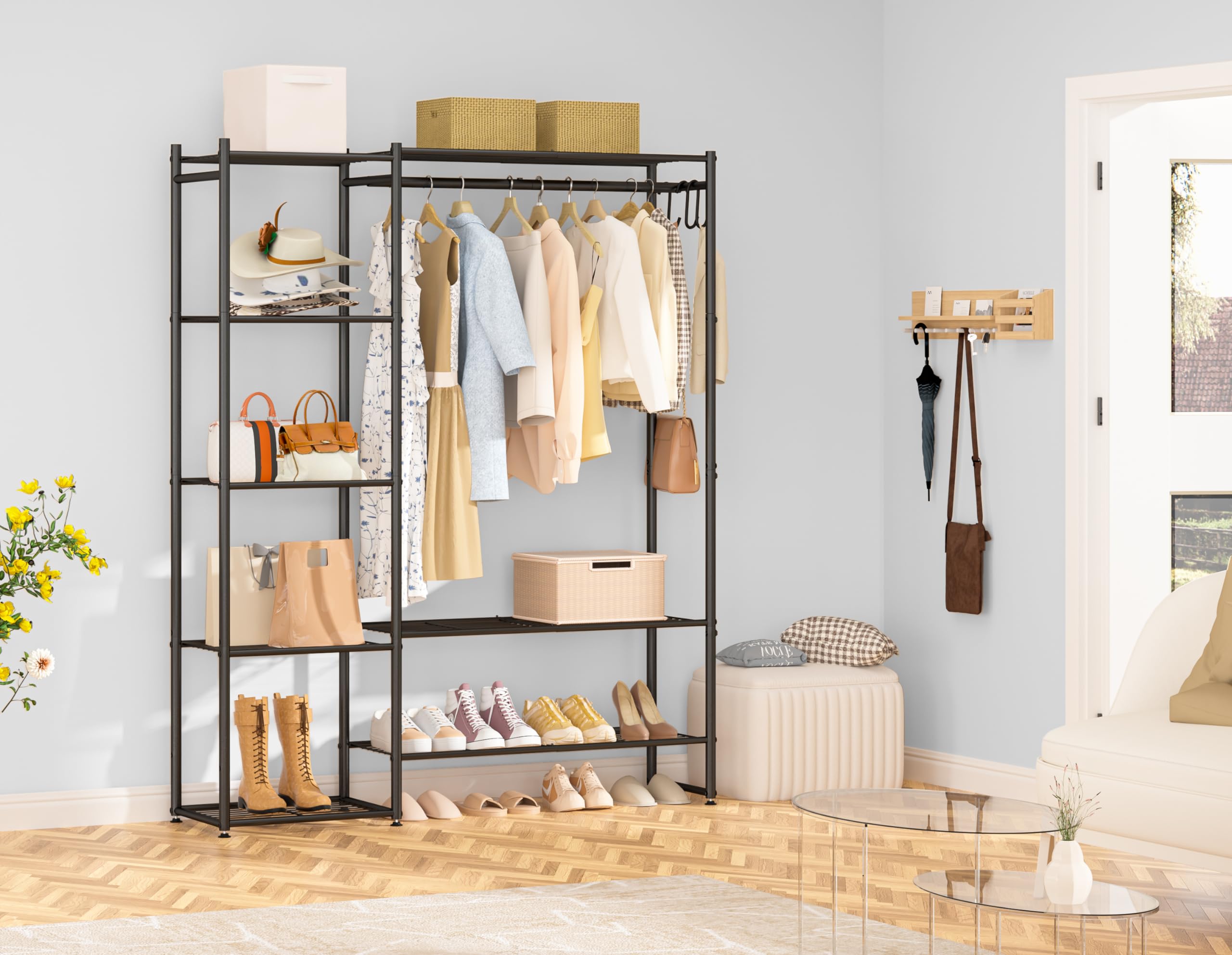 Neprock Clothes Rail with Shelves Metal Wardrobes for Bedroom Clothing Rack