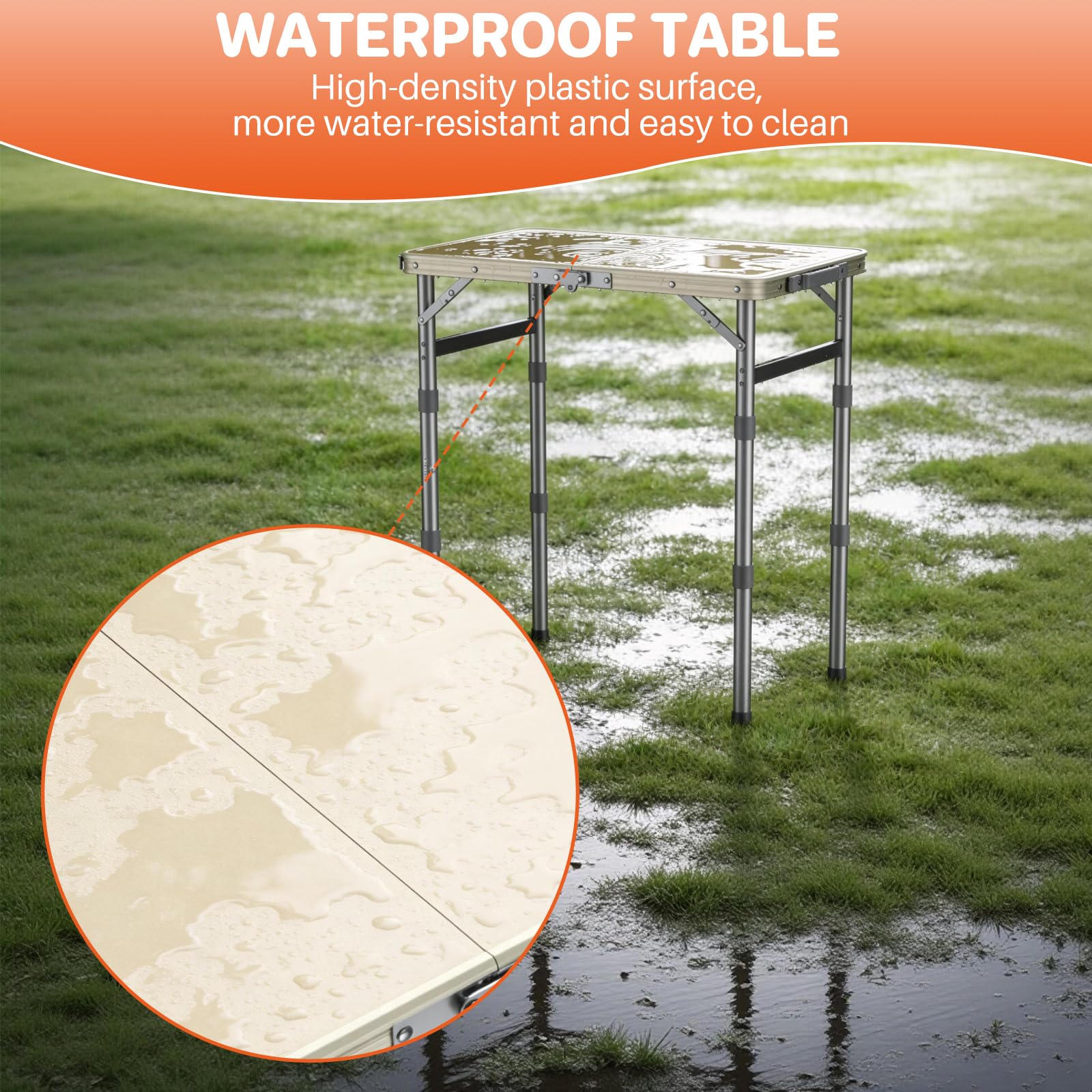 FUNYKICH Camping Table with Plastic Tabletop 58x40cm, 3 Height Adjustable Small Folding Table