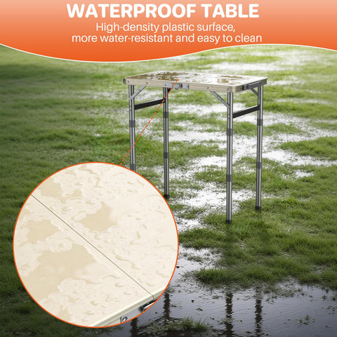 FUNYKICH Camping Table with Plastic Tabletop 58x40cm, 3 Height Adjustable Small Folding Table