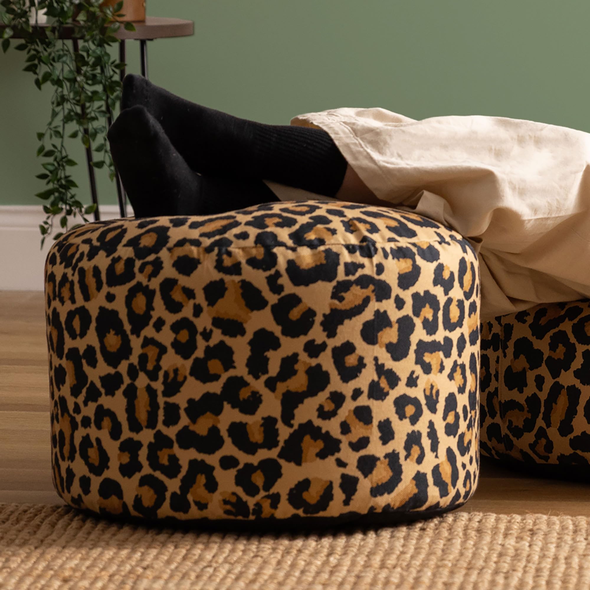 icon Milano Leopard Print Bean Bag Footstool with Filling Included