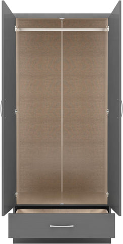 Seconique Nevada 2 Door 1 Drawer Wardrobe in 3D Effect Grey
