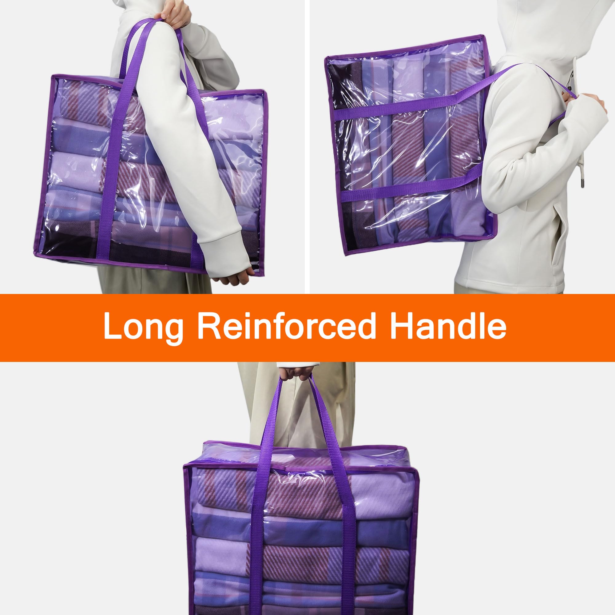 Vieshful Purple 40L Clear Clothes Storage Bag with Zipper 3 Pack