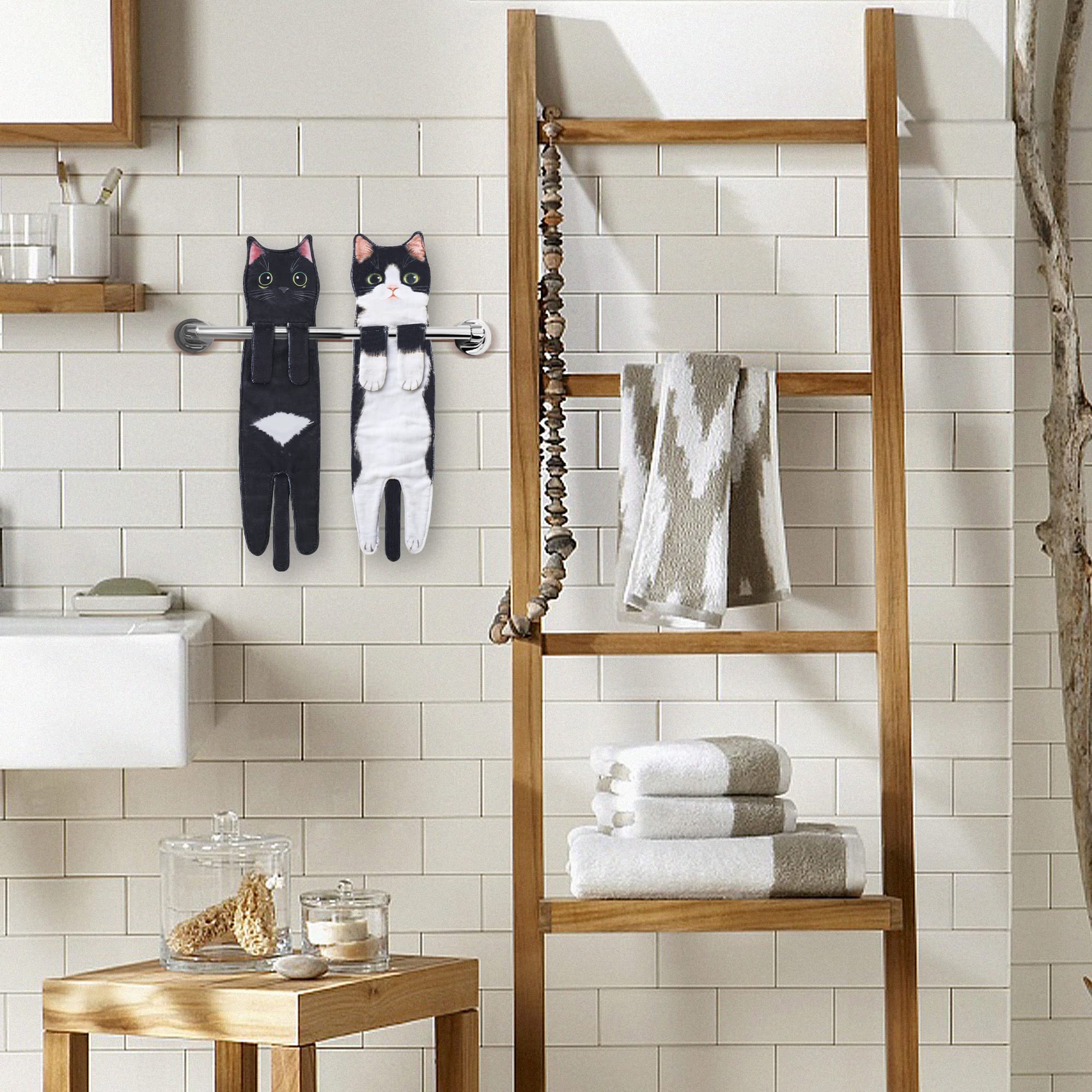 Funny Cat Hand Towels for Bathroom Kitchen, Hanging Decor Gifts for Women