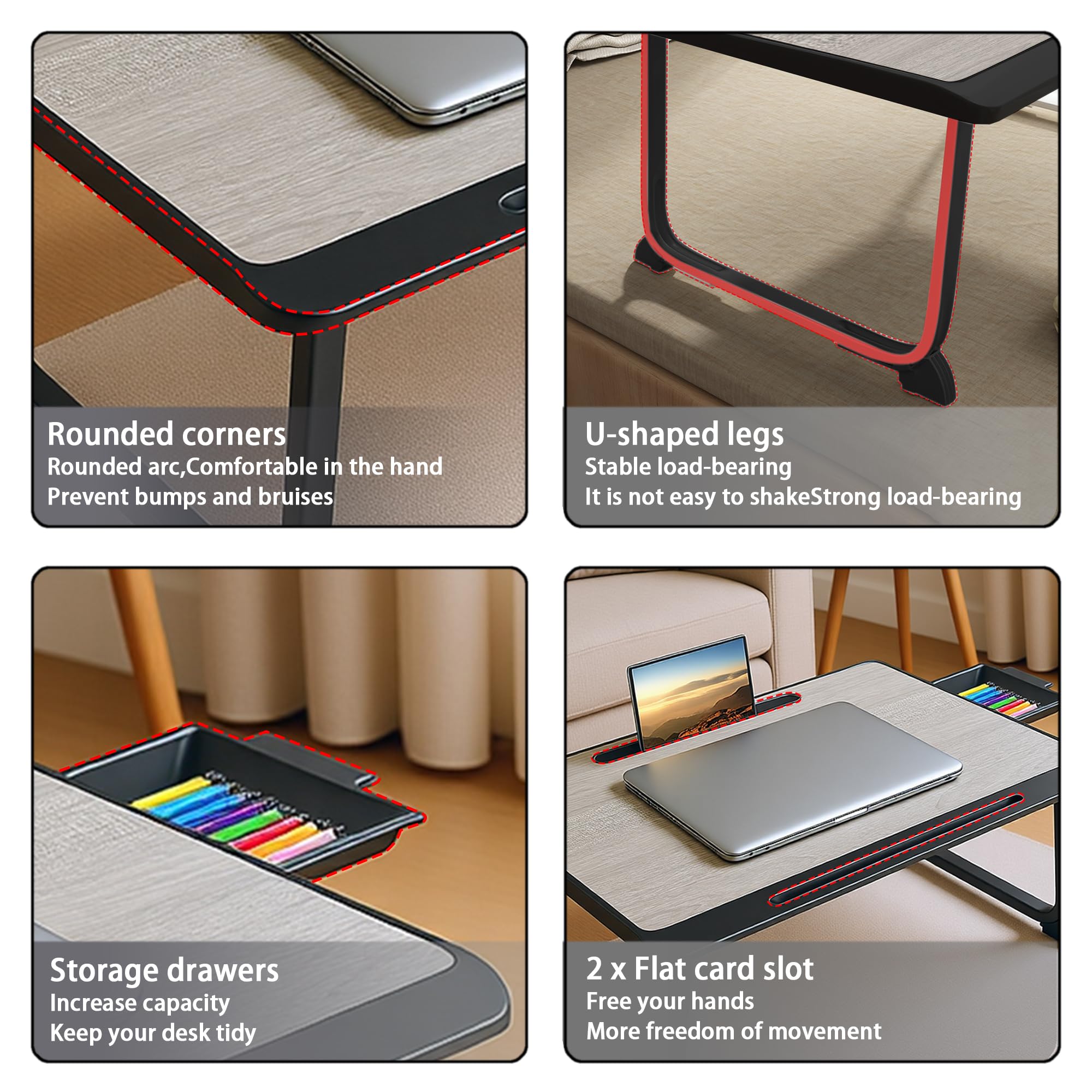 Lap Desk, Bed Table with Drawer, for Laptop, Reading, Writing, Eating & Watching Movies on Bed, Sofa, or Floor, Office and Home (Grey)