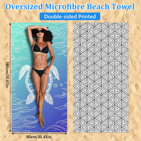 Jonuin 2 Pack Microfibre Beach Towels for Adults, 180 × 90 cm Extra Large Microfibre Beach Towel with Double Side Print, Quick Dry Towel