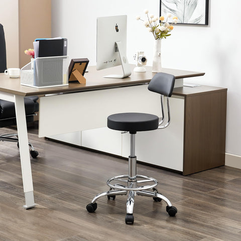 FIRAVOE Adjustable Rolling Office Stool Chair with Backrest and Footrest, Swivel Drafting Chair with Wheels