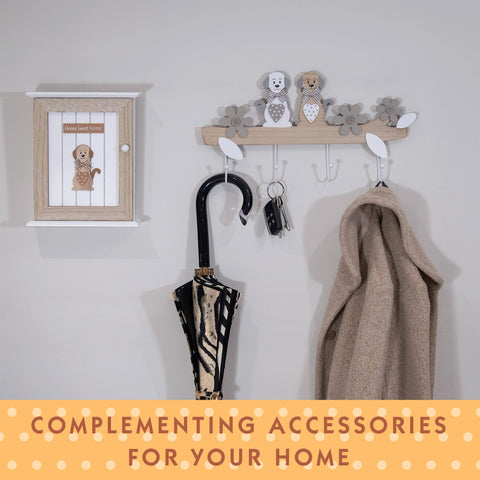 SPOTTED DOG GIFT COMPANY Coat Hooks Wall Mounted Coat Rack, Cute Decorative Wooden 4 Hook Wall Hanger for Clothes Keys Leads