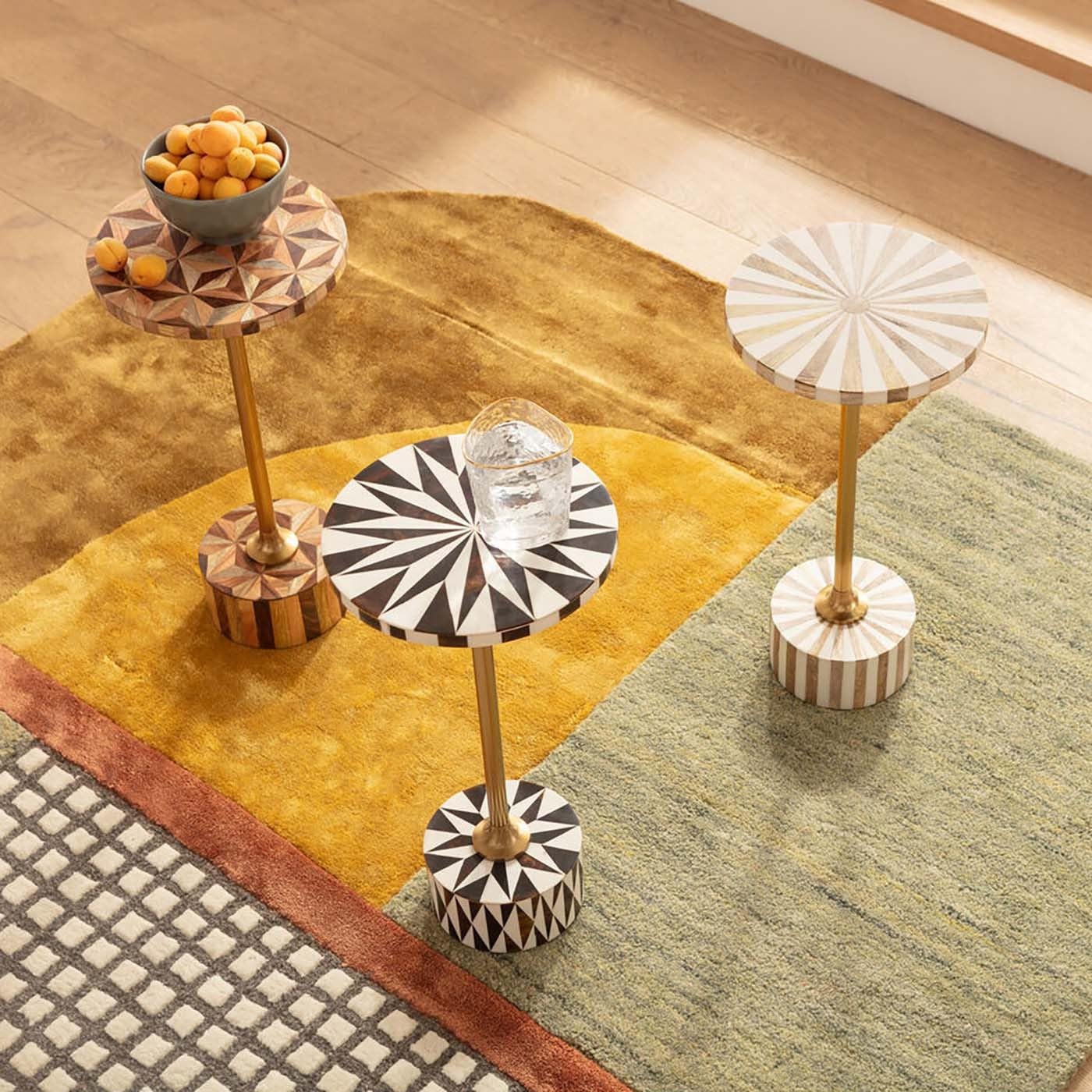 Kare Design Side Table Domero Star, Brown and White, 25 cm Diameter