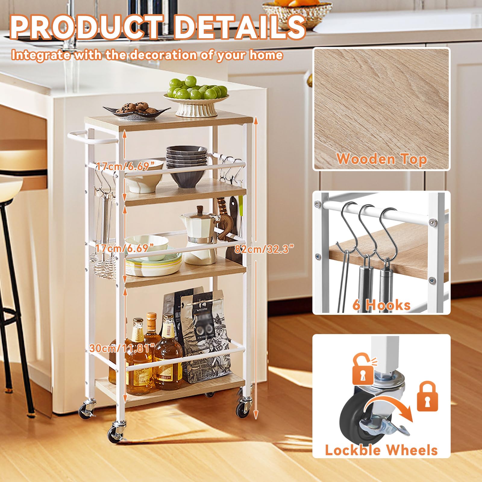 IBUYKE Slim Rolling Storage Cart, Kitchen Cart Utility Shelving UTMJ065R