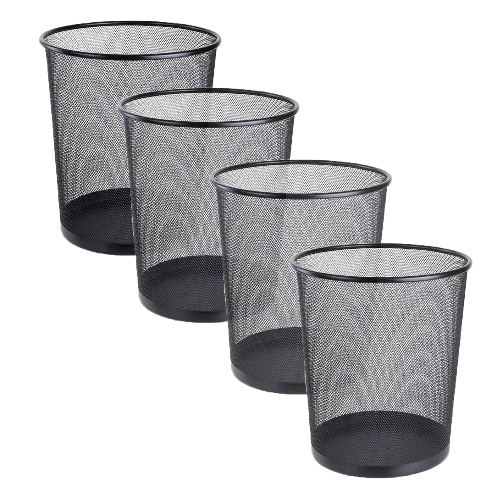 FWEEK 4 Pack Mesh Waste Paper Bin 12 Litres Metal Waste Basket Small Trash Can Rubbish Bin for Bedrooms Bathrooms Office Home Kitchens Supplies