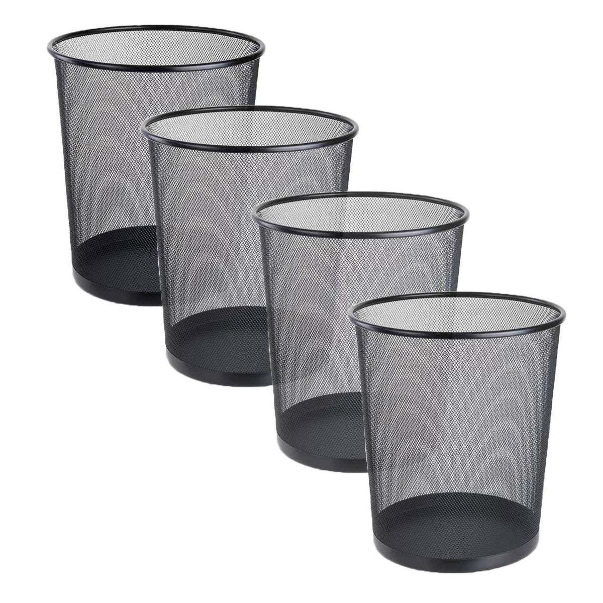 FWEEK 4 Pack Mesh Waste Paper Bin 12 Litres Metal Waste Basket Small Trash Can Rubbish Bin for Bedrooms Bathrooms Office Home Kitchens Supplies
