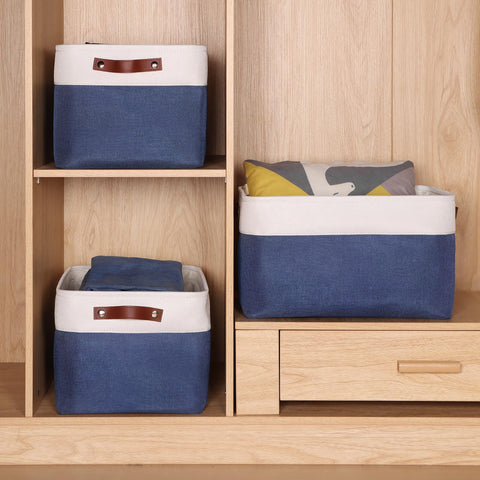 Syeeiex Large Storage Baskets for Shelves with Leather Handle,